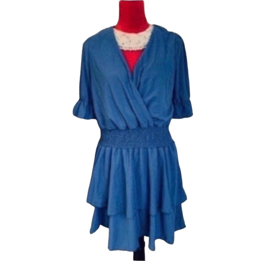 SHORT SLEEVE RUFFLE HEM PEPLUM DREXX